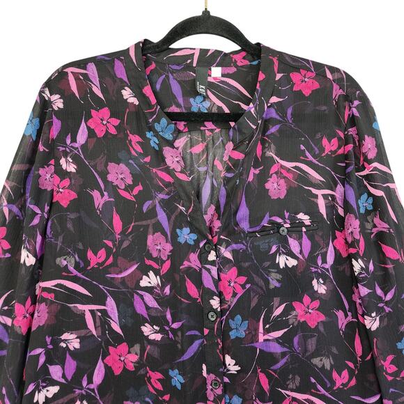 Kut From The Kloth Womens Button Up Blouse Size XL Sheer Dark Romantic Flowy - Picture 2 of 10